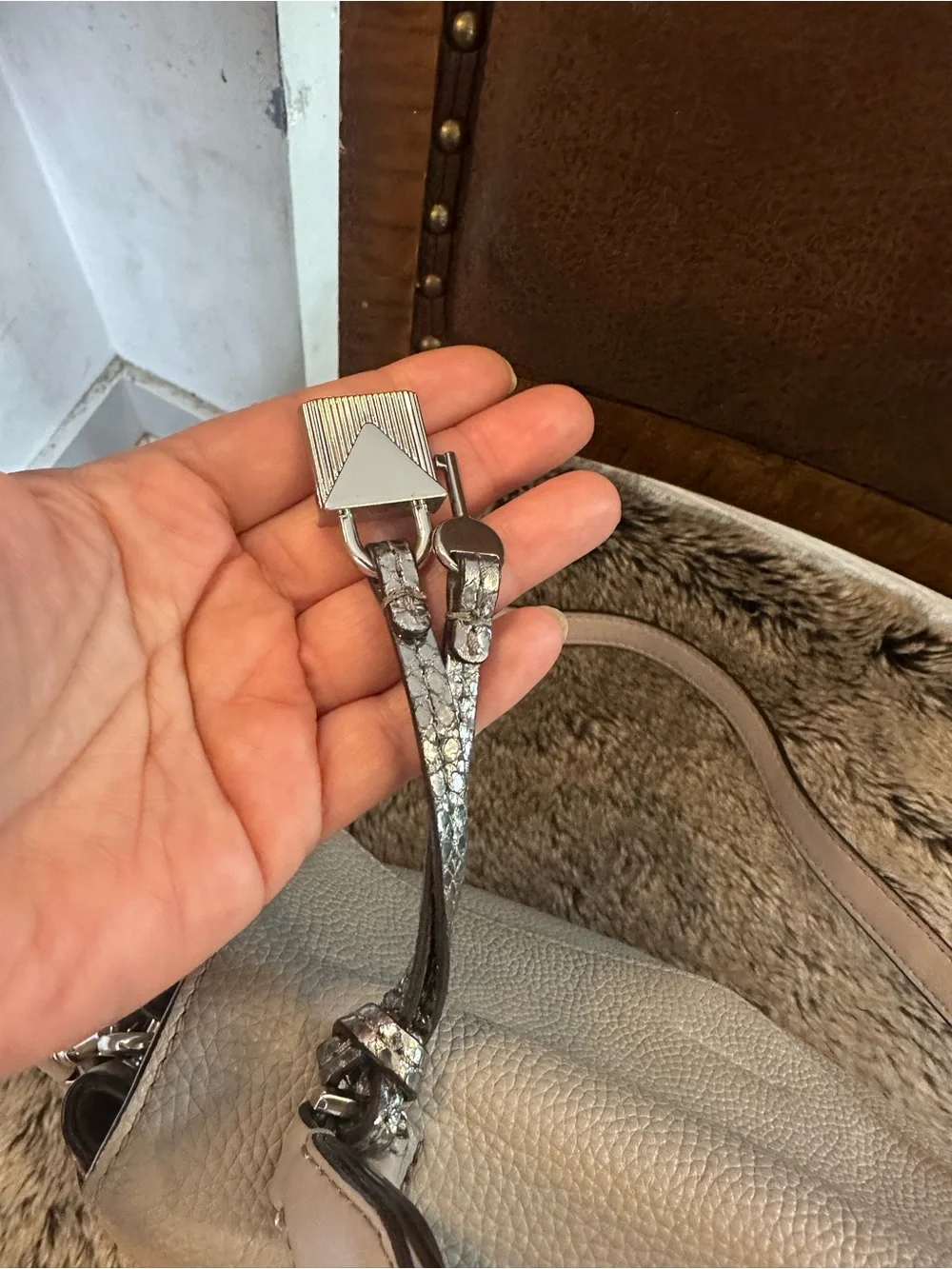 Michael Kors Gray Leather Bristol Satchel with Crossbody Bag